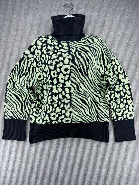 Zara Sweaters - Zara Split Animal Print Turtleneck Neon Green Sweater S